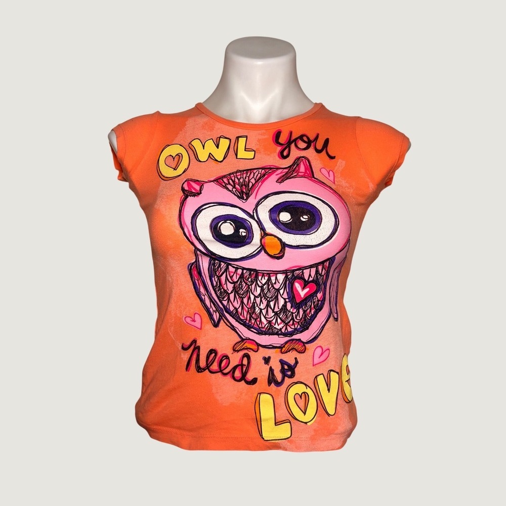 Y2K Girlyfied Orange Owl You Need Is Love Graphic Baby Tee Scene Shirt #15